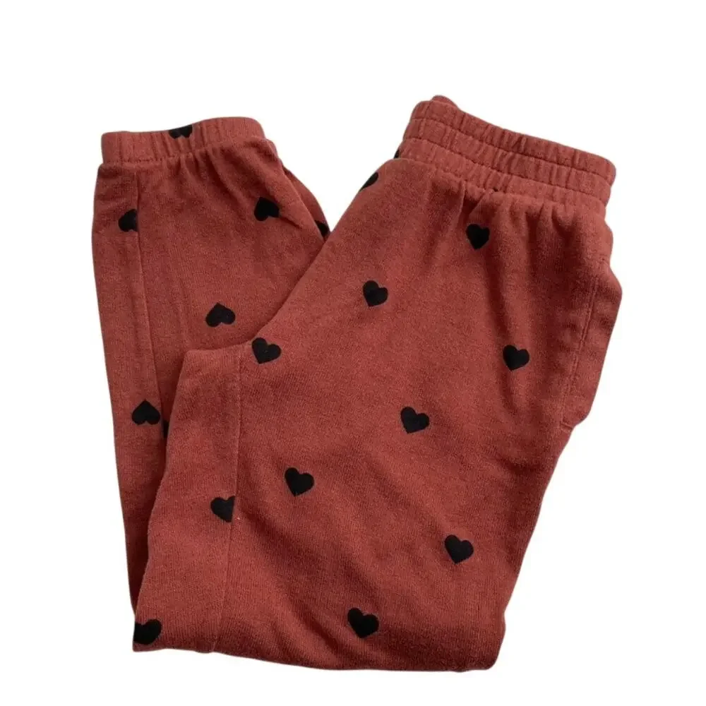 Gap Kids Sweater Knit Heart Joggers - Saddle Brown Black - Small 6/7